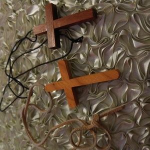 2 Faux Wood Cross Chains
